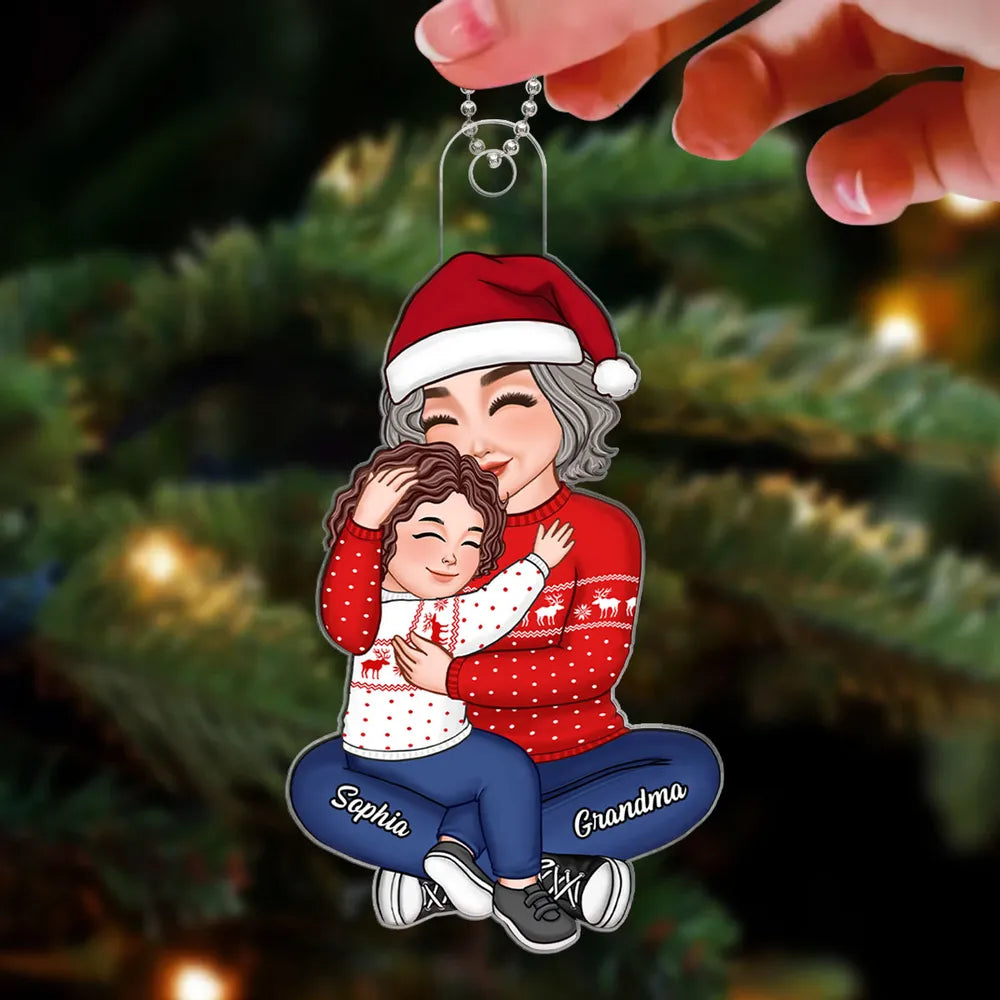Acrylic Ornament – Cozy Grandma and Grandchild Embrace, Perfect Christmas Gift of Love and Family