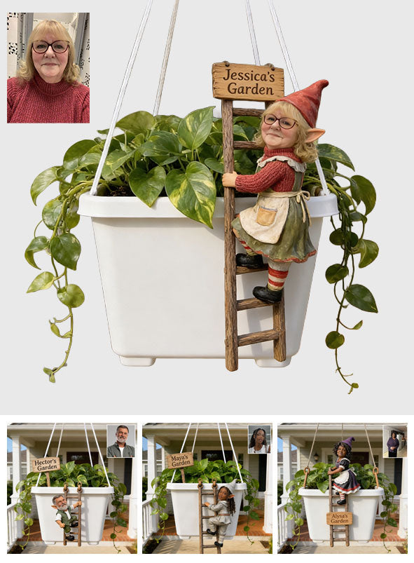 Funny Ladder Climbing Gnome - Personalized Gardening Hanging Pot