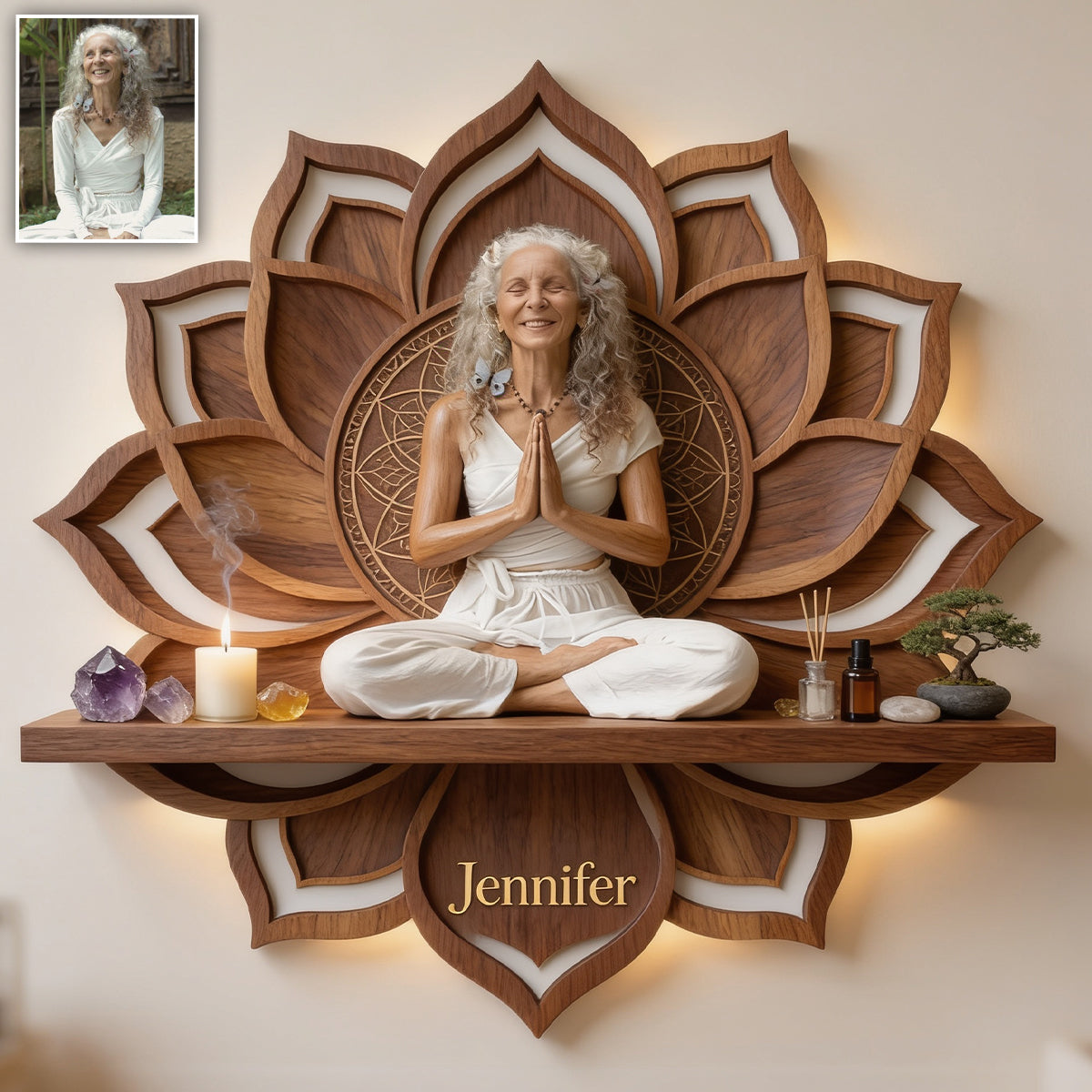 Just Breath - Personalized Yoga Wooden Floating Shelf