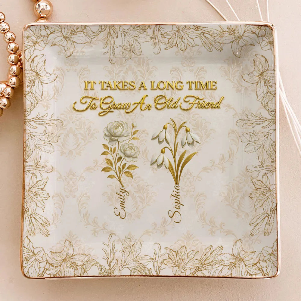 Personalized Jewelry Dish with Vintage Floral Quote, Vanity Ring Holder Decor, Unique Gift for Best Friend
