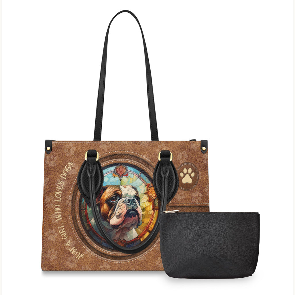 Stained Glass Dog - Personalized Dog Leather Handbag