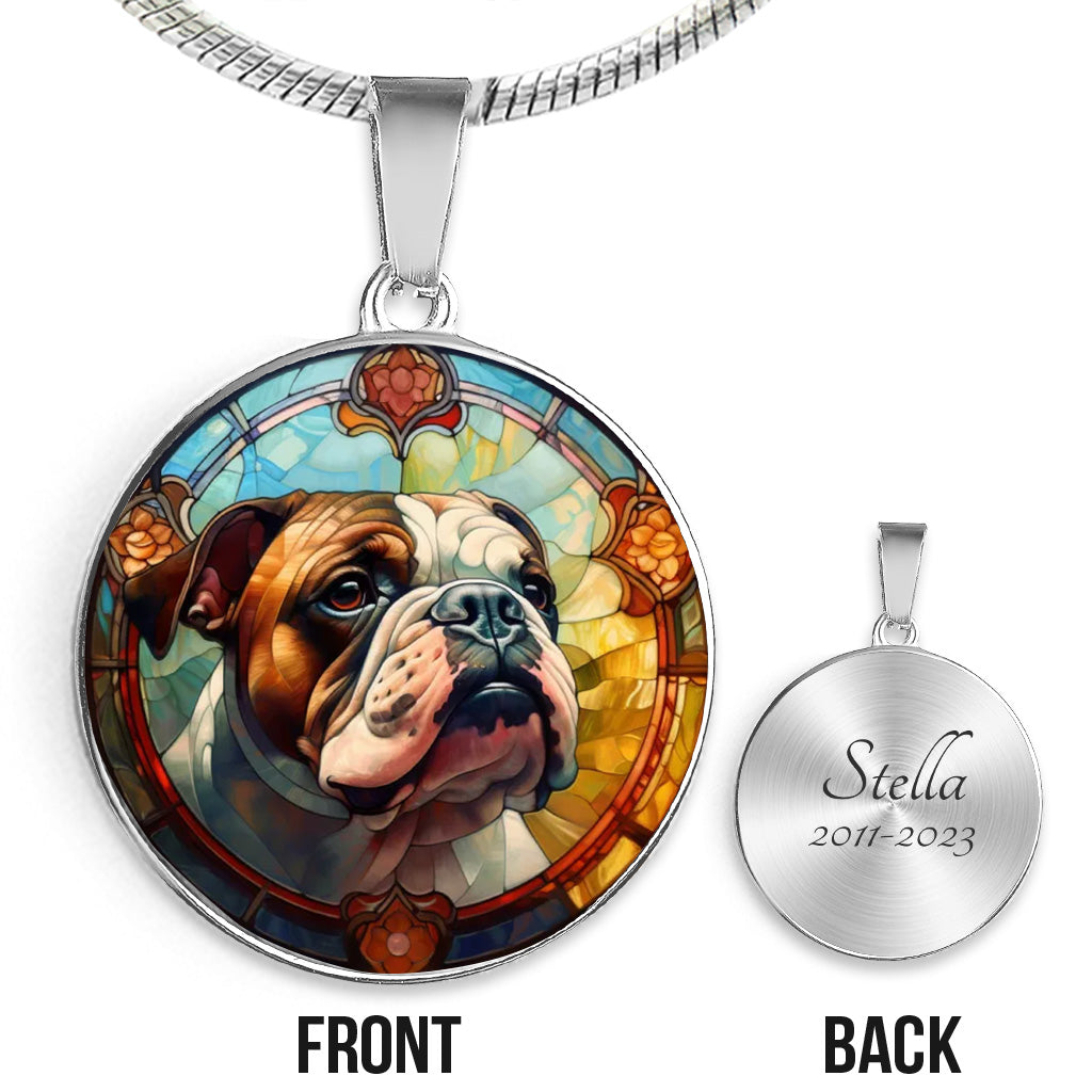 Stained Glass Dog - Personalized Dog Round Pendant Necklace