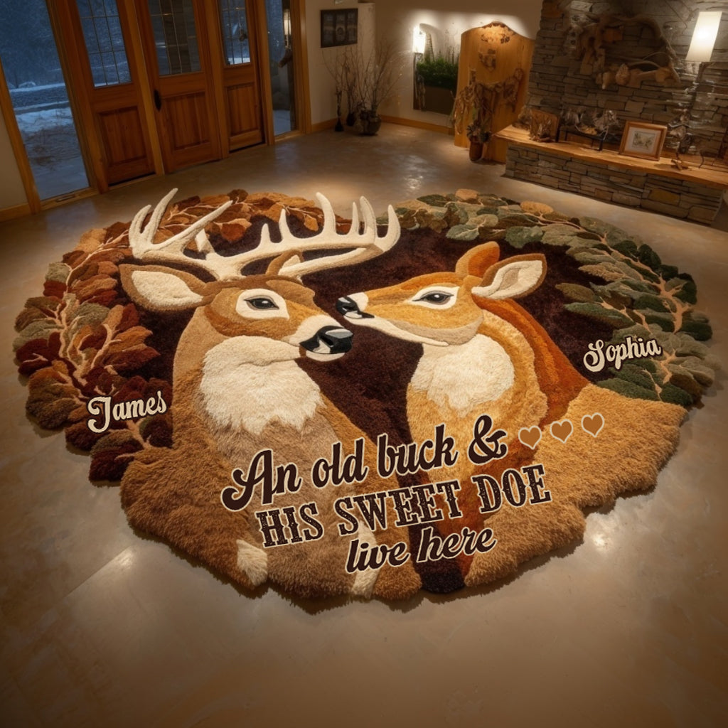 Buck And Doe – Gift For Couple - Personalized Hunting Non-Slip Tufted Rug