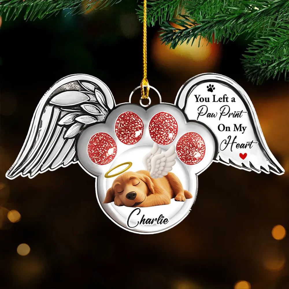 Acrylic Ornament with Angel Wings & Paw Print – Pet Memorial Keepsake for Dog Lovers, heartfelt gift for Christmas and beyond