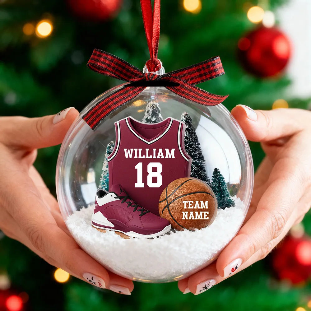 Snow Globe Ornament for Basketball Lovers, Custom Jersey Mini Scene, Unique Christmas Gift for Son or Boyfriend