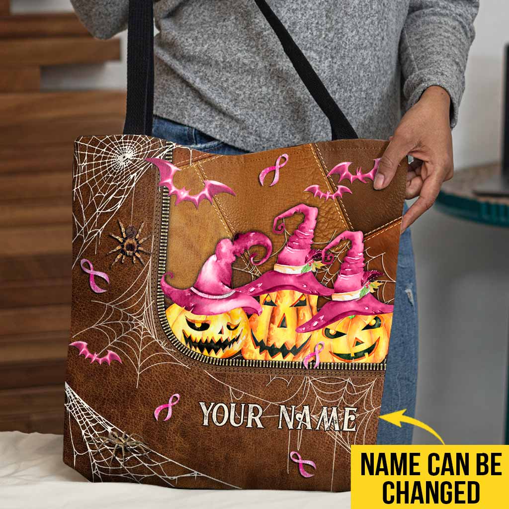 Halloween Vibes - Breast Cancer Awareness Personalized Tote Bag