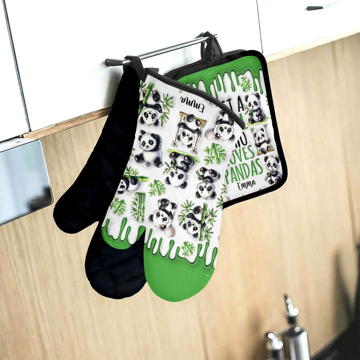 Just A Girl Who Loves Pandas - Personalized Oven Mitts & Pot Holder Set