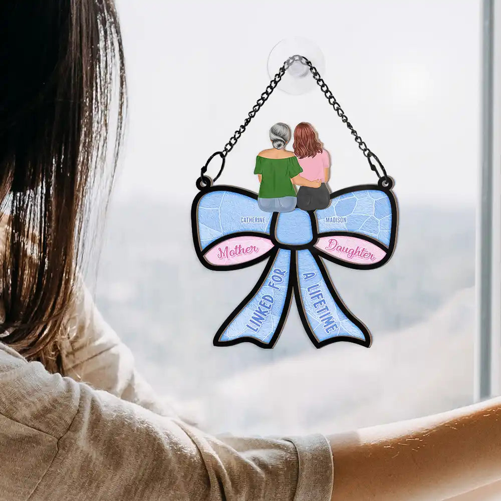 Mother & Daughter – Forever Linked Together - Personalized Wood and Acrylic Layered Ornament with Heartwarming Message, Perfect for Mother’s Day Gift