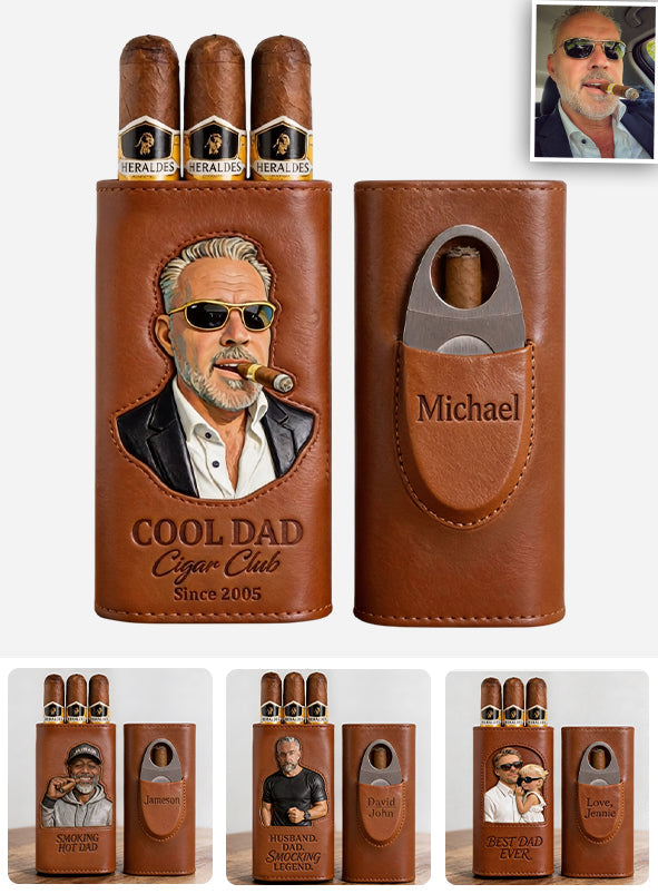 Dad Loves Cigars - Personalized Father Leather Cigar Humidor Case