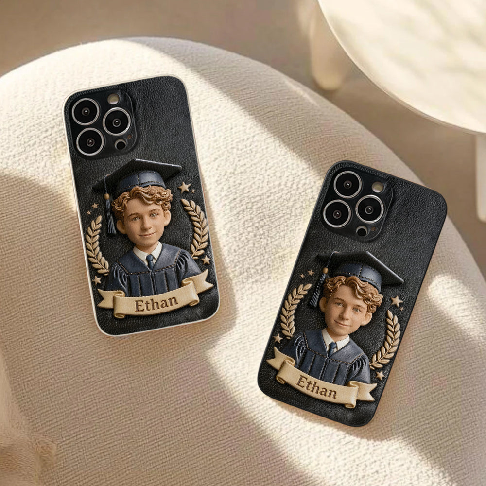 Graduation Gift - Personalized Graduation 3D Embossed Leather Phone Case
