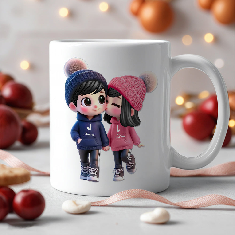 Personalized Couple 2-Layer Wooden Plaque – Custom Cartoon Couple Design with Names, Perfect Gift for Couples