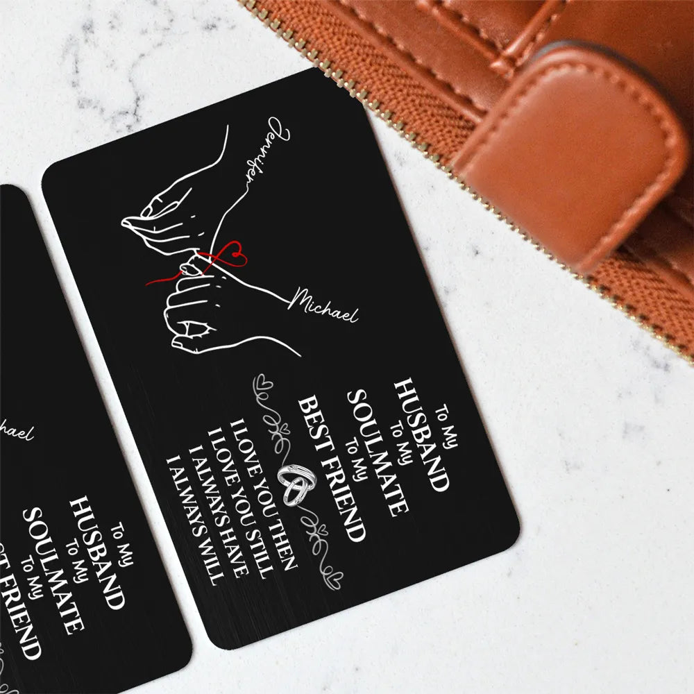 Personalized Metal Wallet Card for Husband, Holding Hands Love Message, Unique Romantic Gift He Carries Every Day