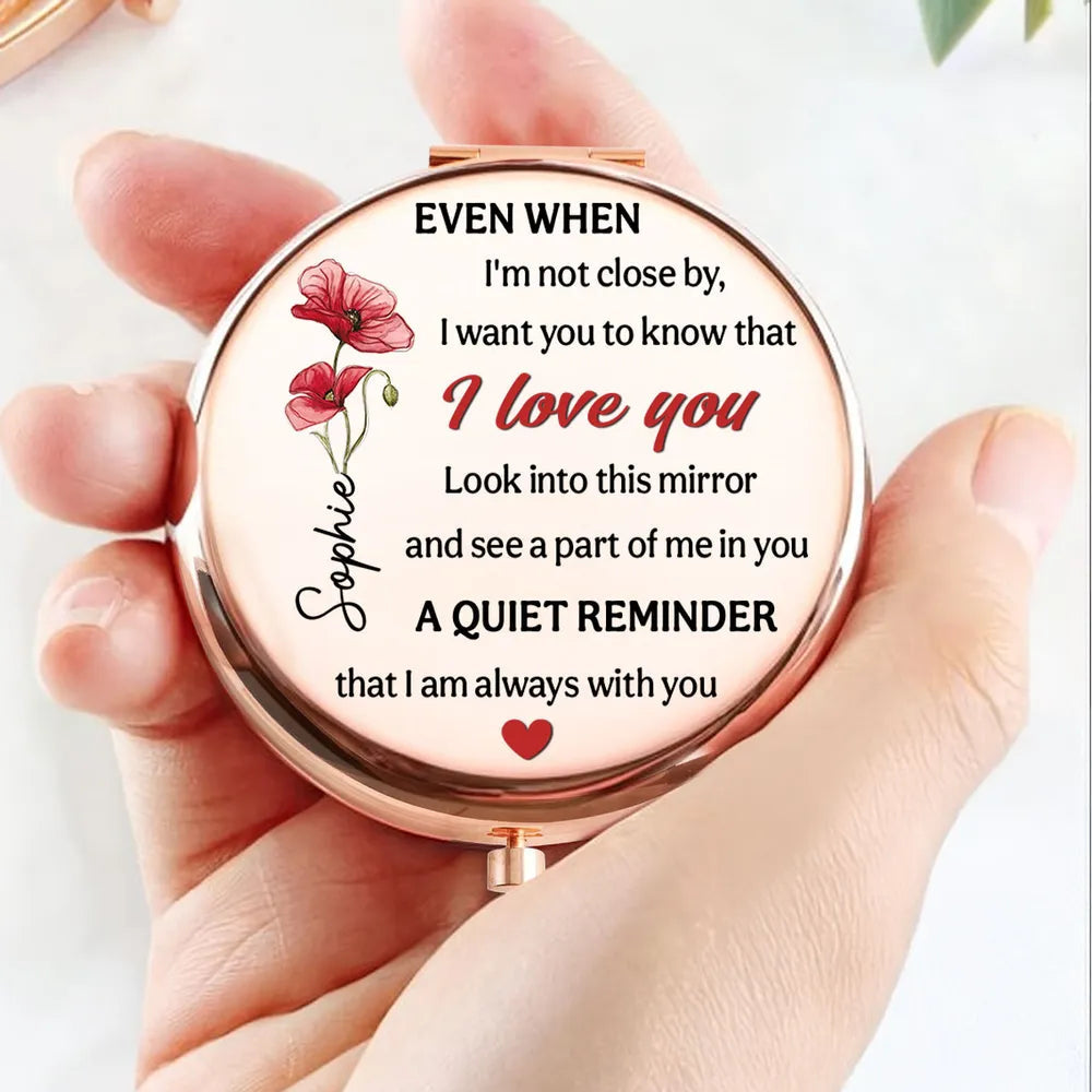A Part Of Me In You Metal Compact Mirror, Personalized Love Message Gift for Wife or Girlfriend, Sweet Daily Reminder