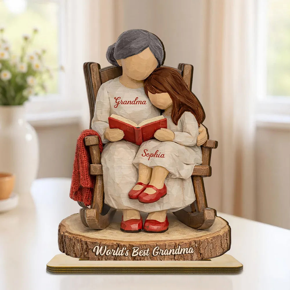 World's Best Grandma Personalized 2-Layer Wooden Plaque, Heartwarming Reading Moment Keepsake Gift for Grandma
