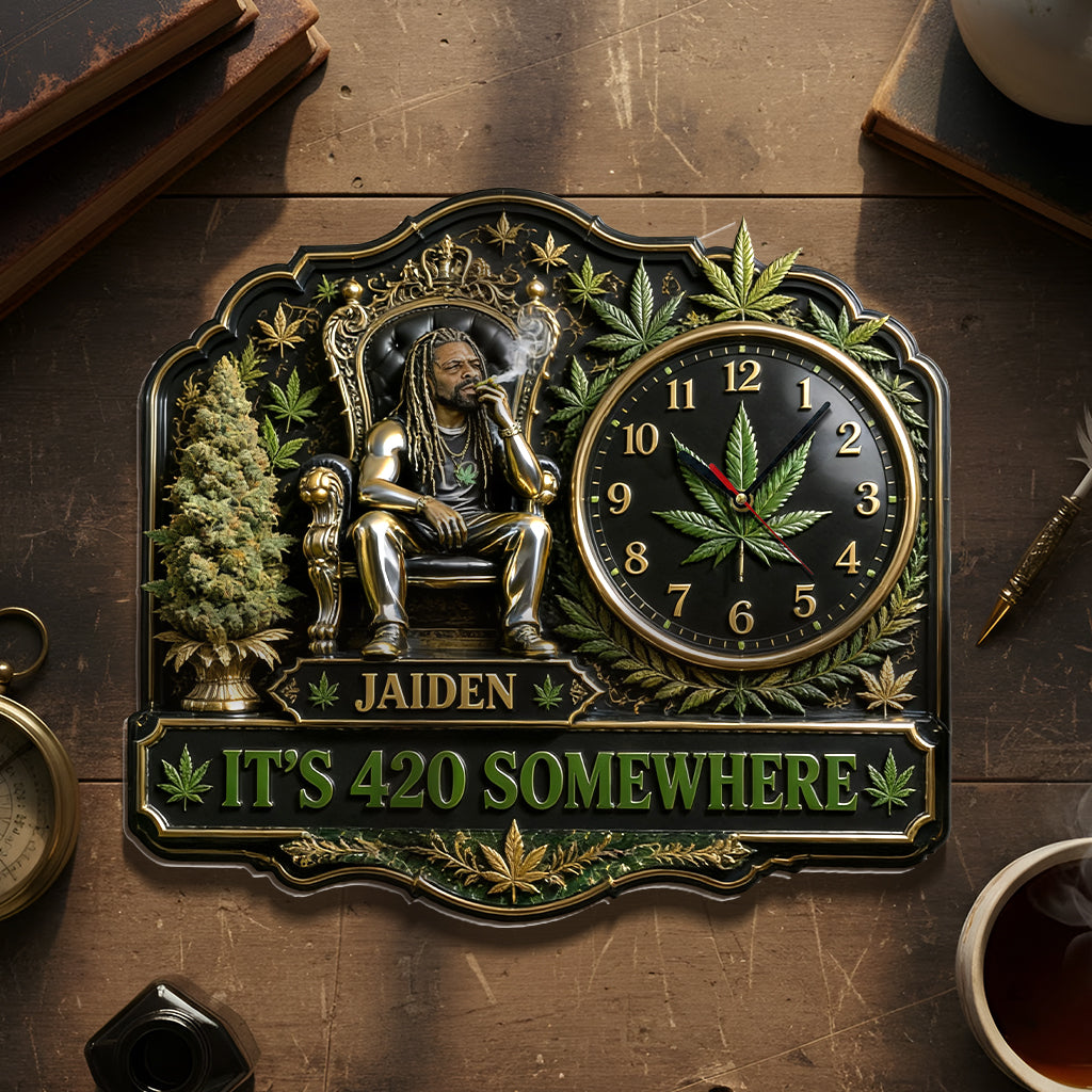 Any Photo It's 420 Here - Personalized Weed Acrylic Wall Clock