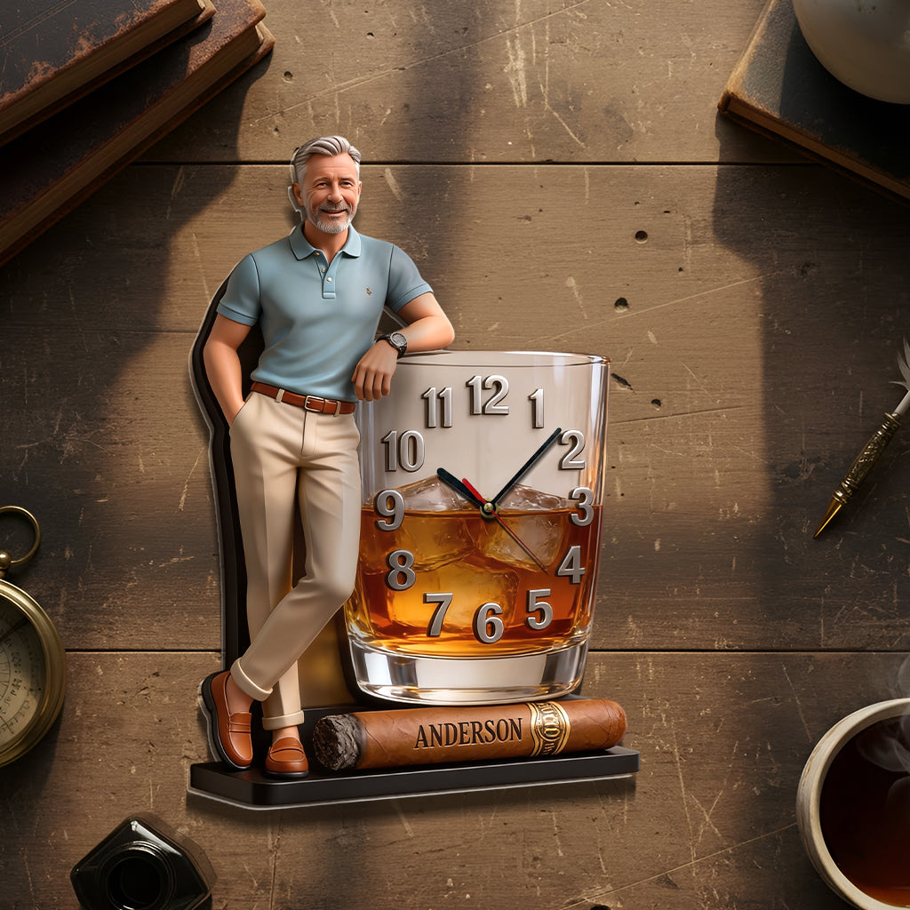 Custom Any Photo Whiskey & Cigar - Personalized Whisky Acrylic Wall Clock