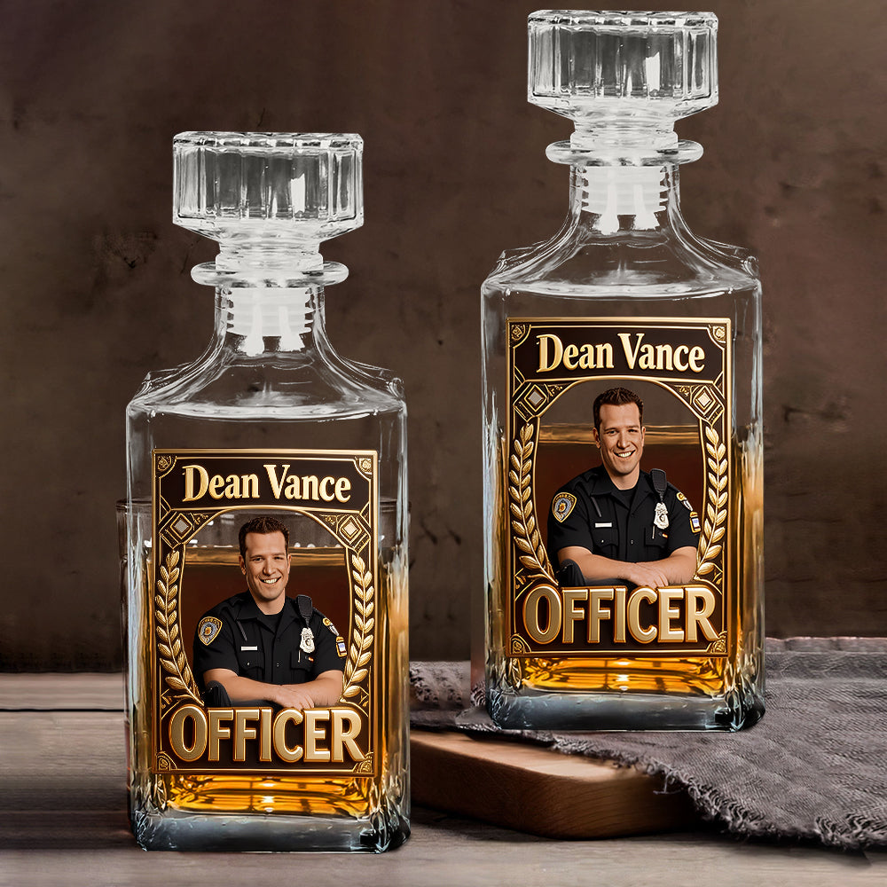 Custom Any Photo - Personalized Police Officer Whiskey Decanter Set