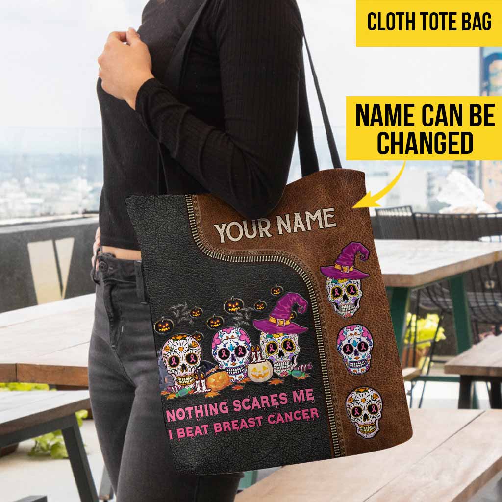 Nothing Scares Me Halloween - Breast Cancer Awareness Personalized Tote Bag