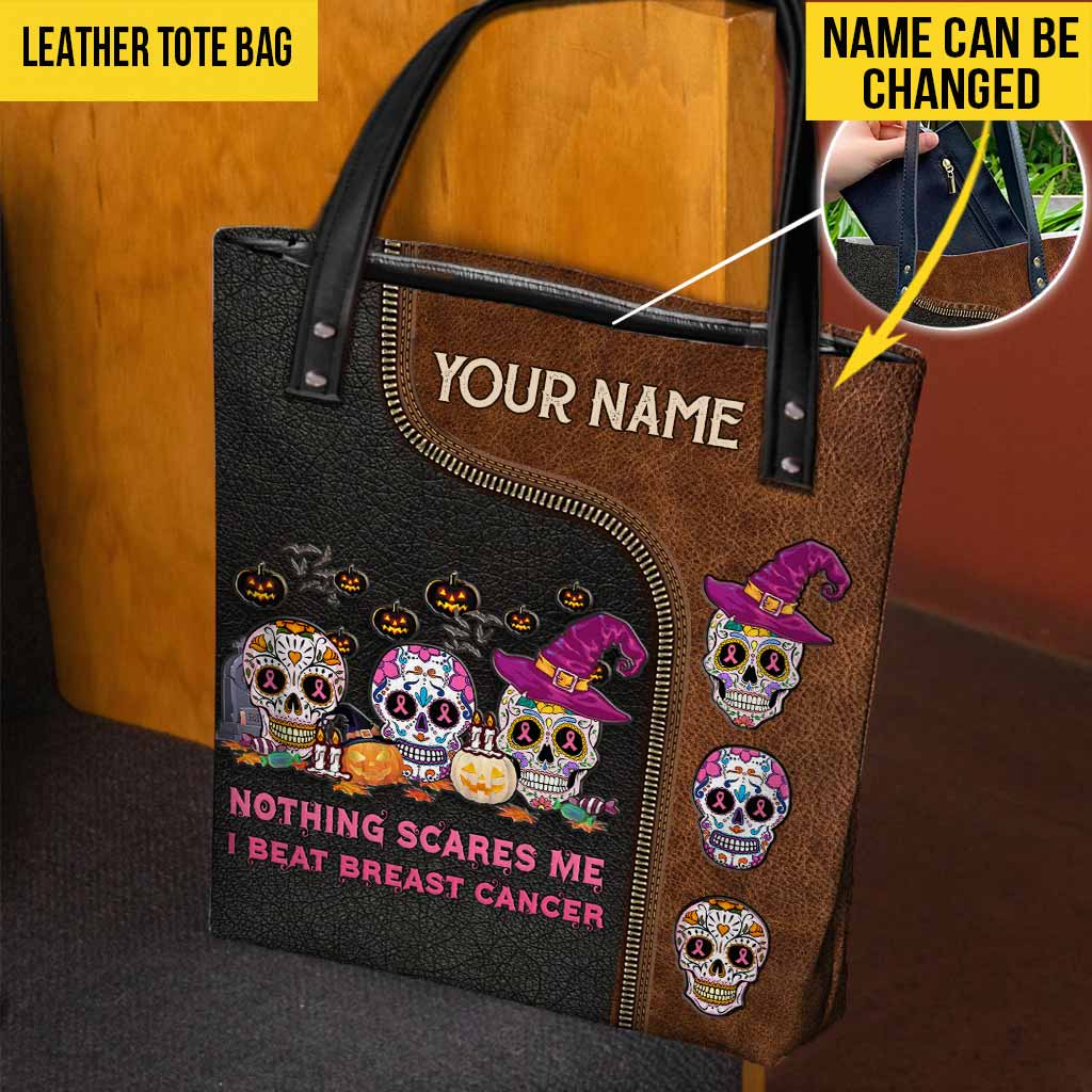 Nothing Scares Me Halloween - Breast Cancer Awareness Personalized Tote Bag