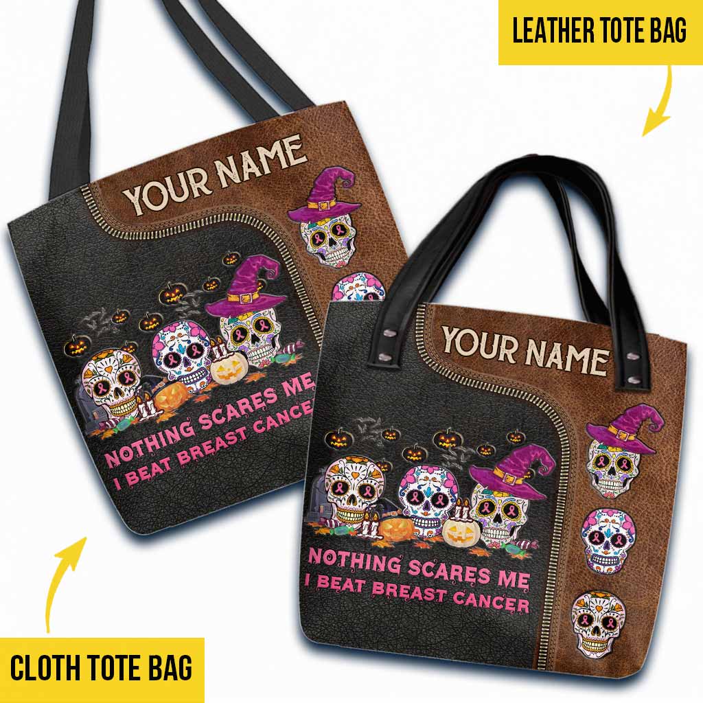 Nothing Scares Me Halloween - Breast Cancer Awareness Personalized Tote Bag