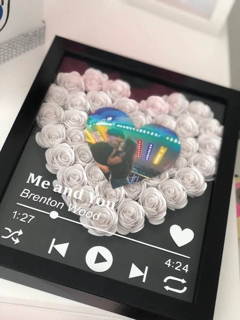 Love in Bloom - Personalized Heart-Shaped Flower Shadow Box with Photo - Ideal for Valentine's Day & Anniversaries