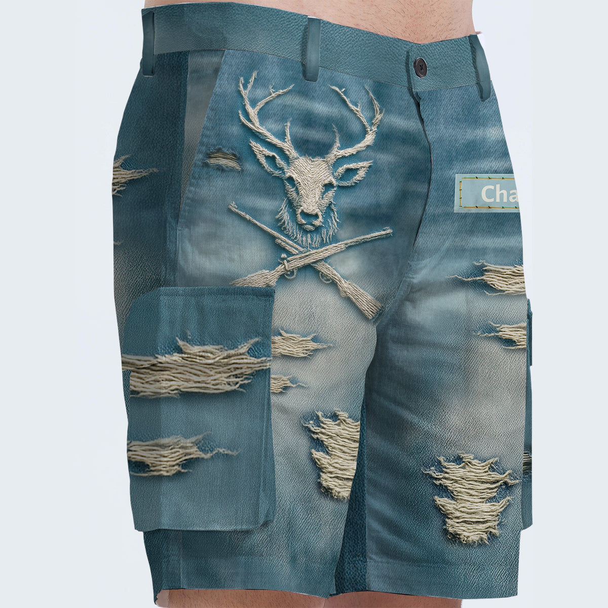 Distressed Hunting Gift - Personalized Hunting Cargo Shorts With Belt