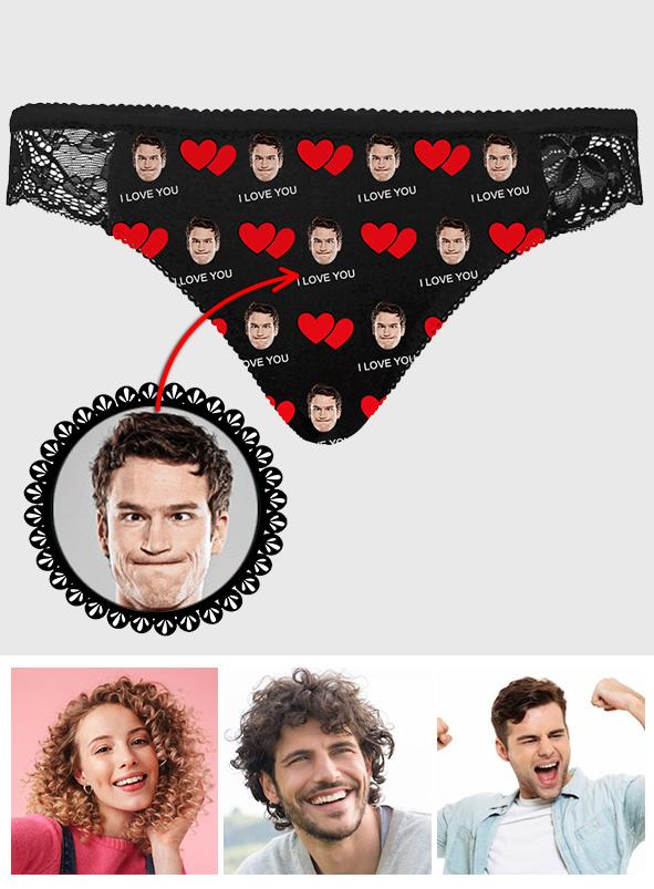 Custom Face Women Lace Sexy Panty - Personalized Couple Black Lace Panties
