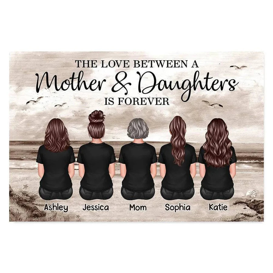 Mother & Daughters Beach Back View – Personalized Poster, Sentimental Decor for Valentine's Day or Mother's Day