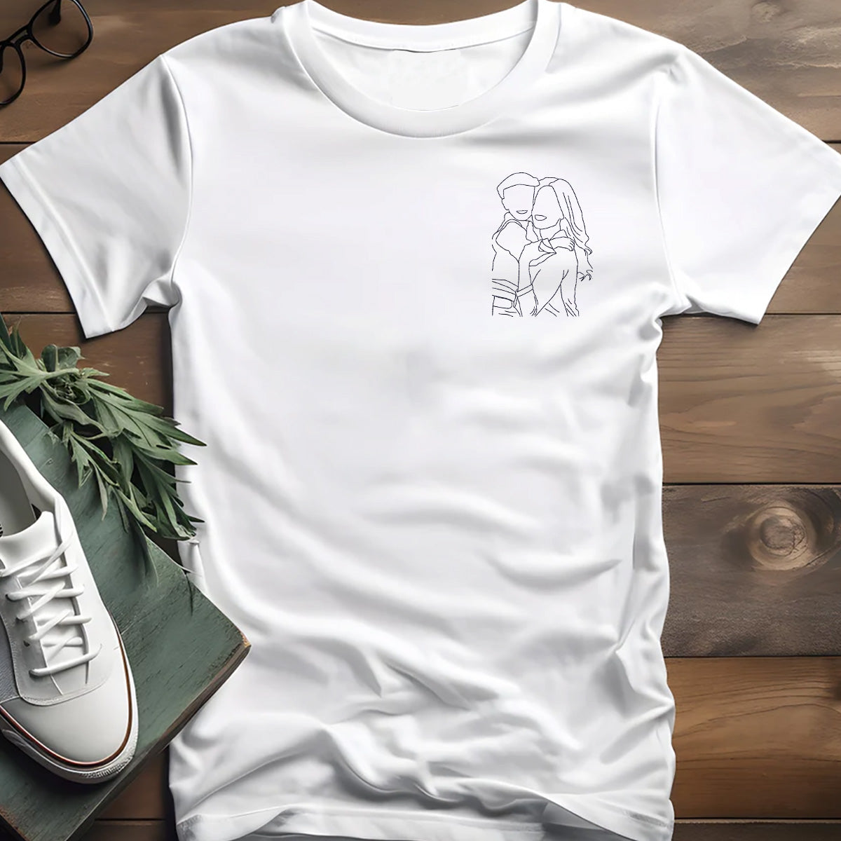 Custom Line Art - Personalized Aunt Embroidered T-shirt