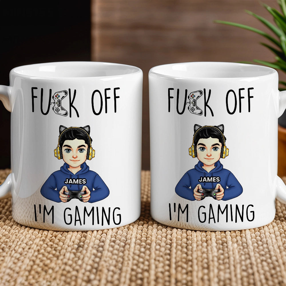 Mug with Custom Gamer Avatar, Do Not Disturb Theme, Fun & Cute Desk Coffee Cup, Unique Gift for Boyfriend or Coworker