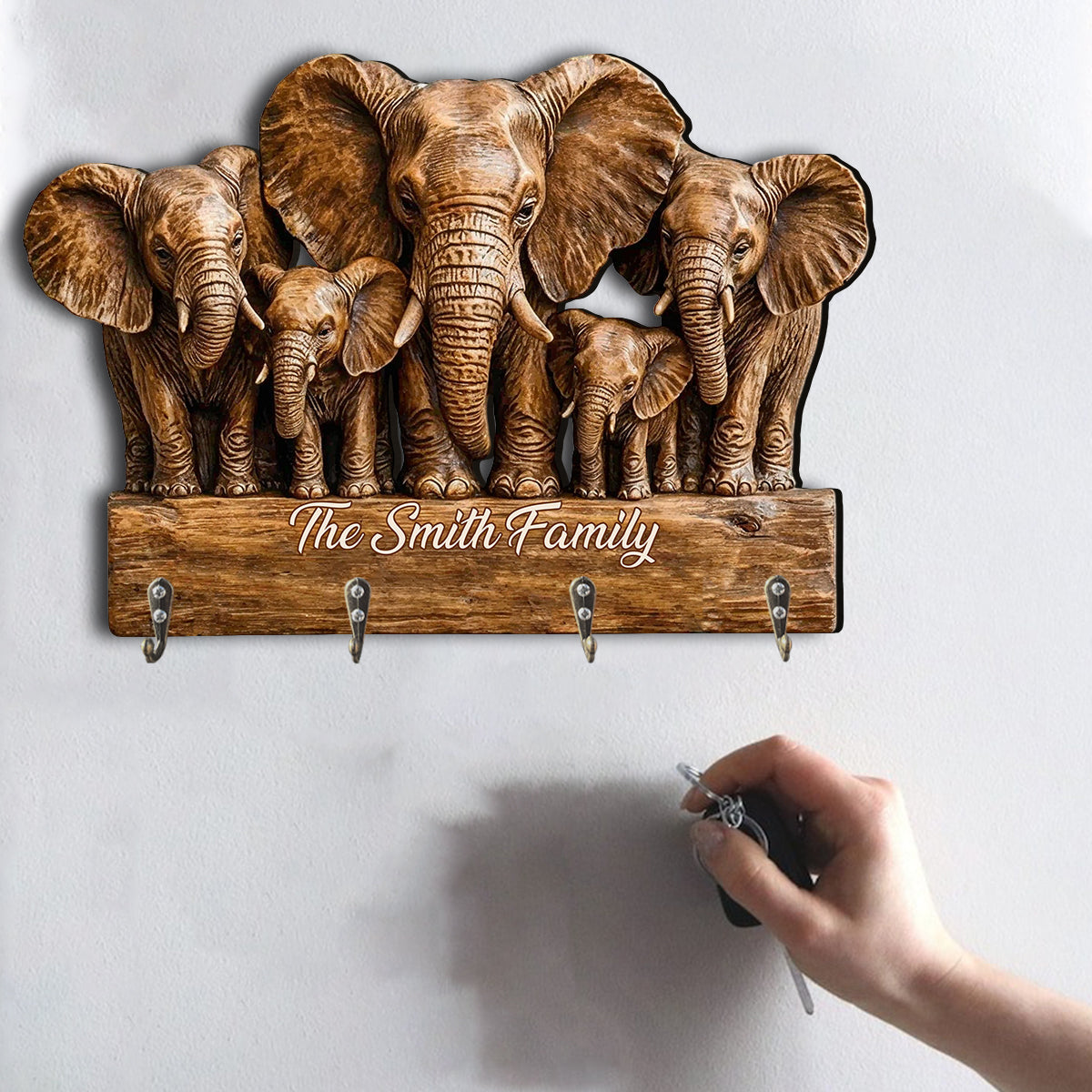 Elephant Family - Personalized Elephant Custom Shaped Hanging Rack