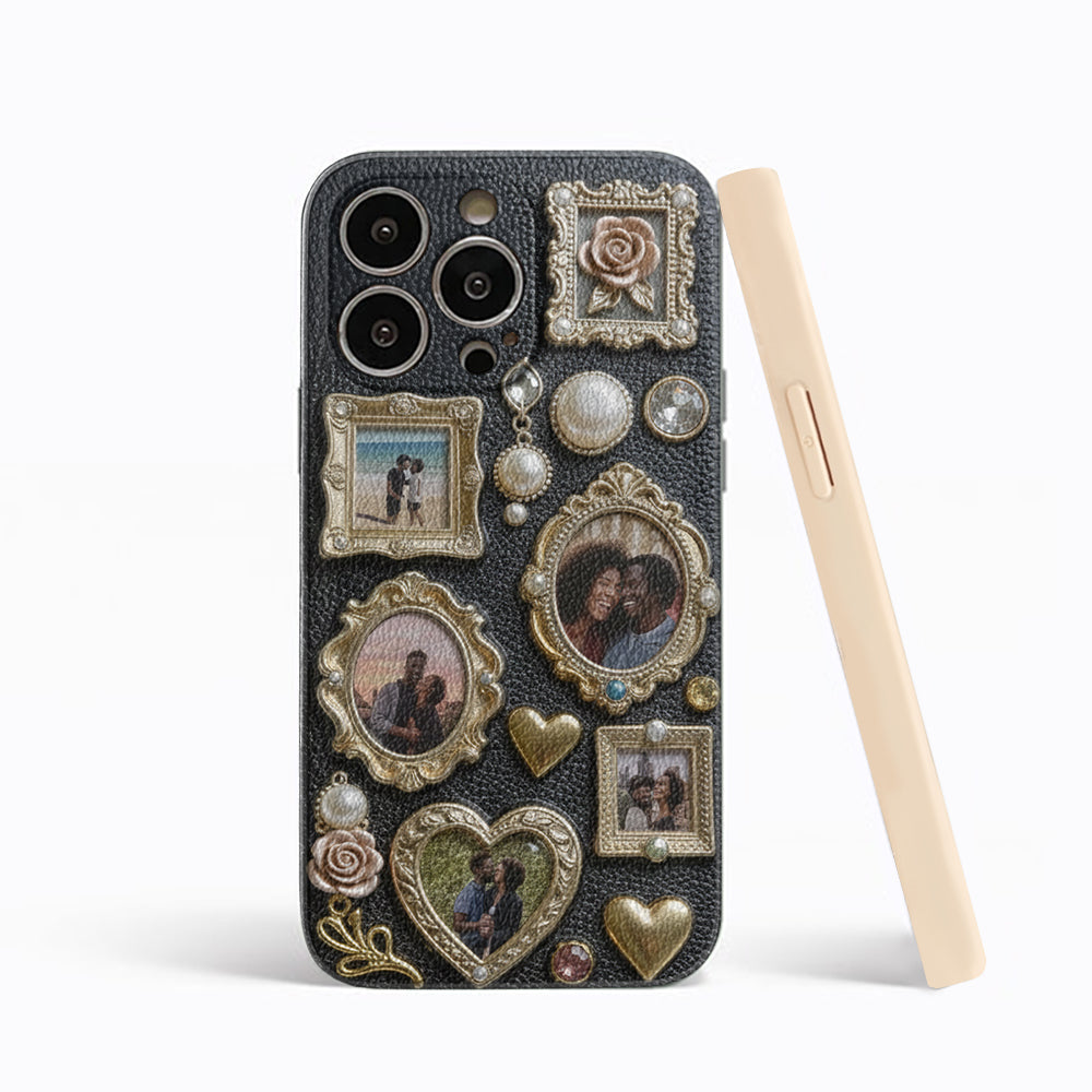 Couple Photo Frame Unique Gift - Personalized Couple Leather Phone Case