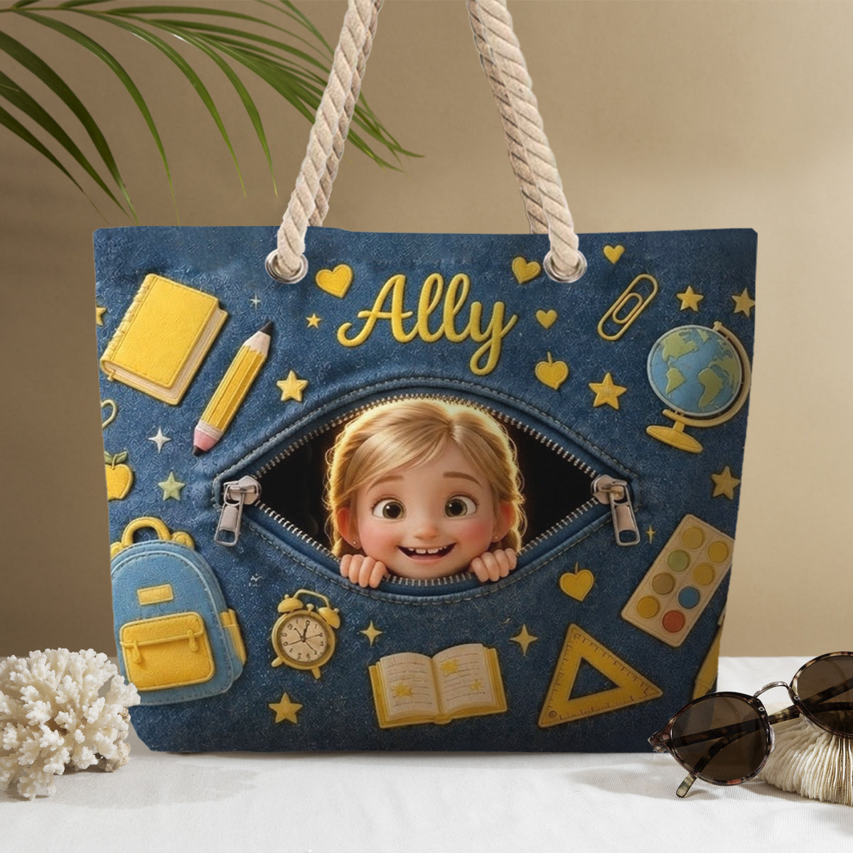 Back To School Gift for Kids - Personalized Kid Beach Bag With Plush Charm