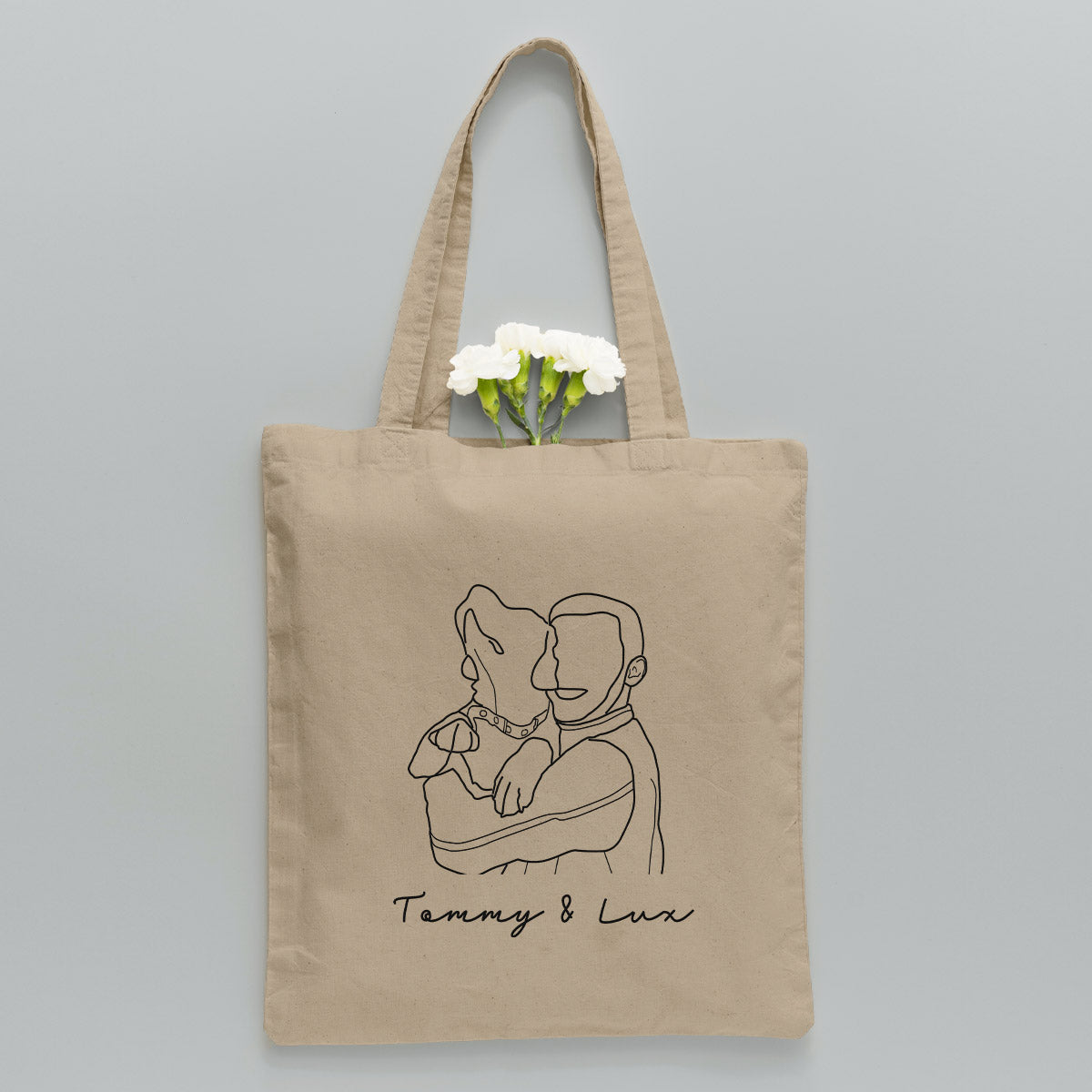 Custom Photo Line Art - Personalized Dog Embroidered Tote Bag