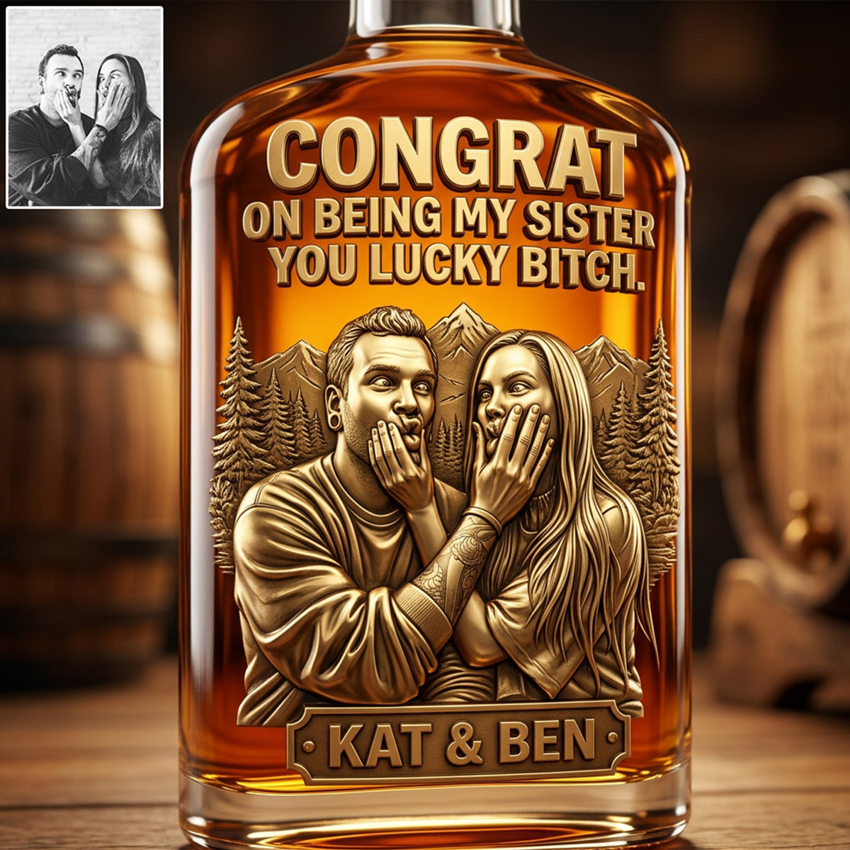 Custom Gift For Brother And Sister From Any Photo - Personalized Sibling Liquor Bottle