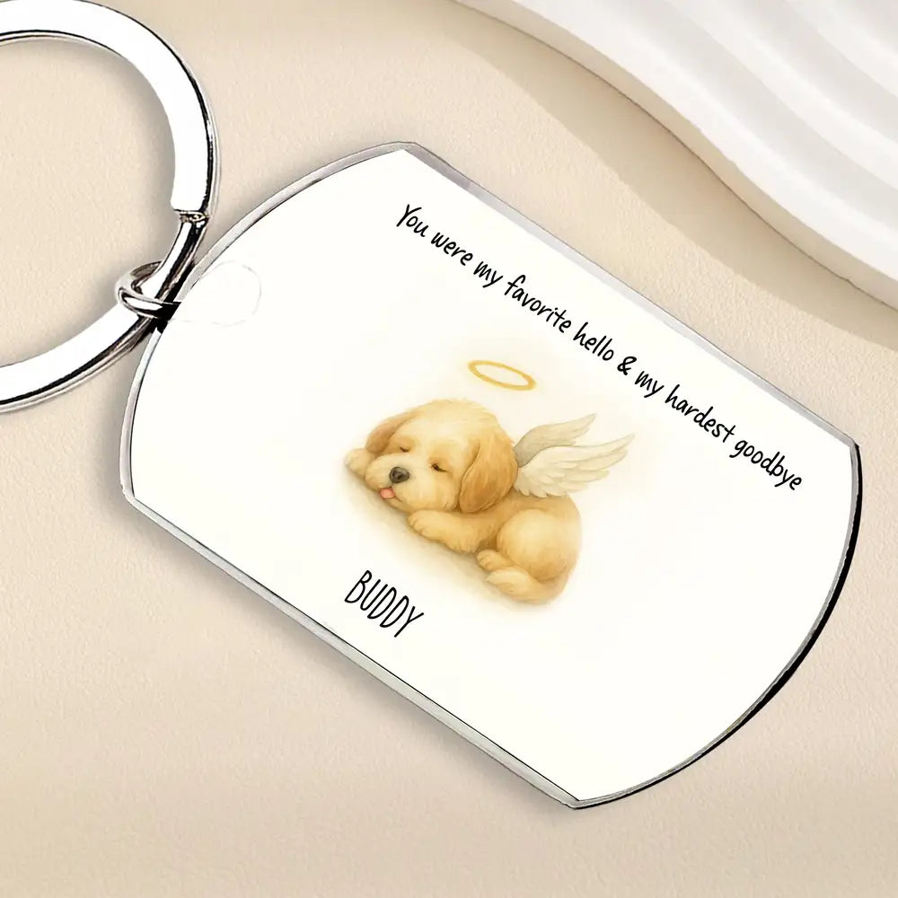 Angel Dog 'Hardest Goodbye' Personalized Keychain – Thoughtful Pet Remembrance Gift for Pet Owners