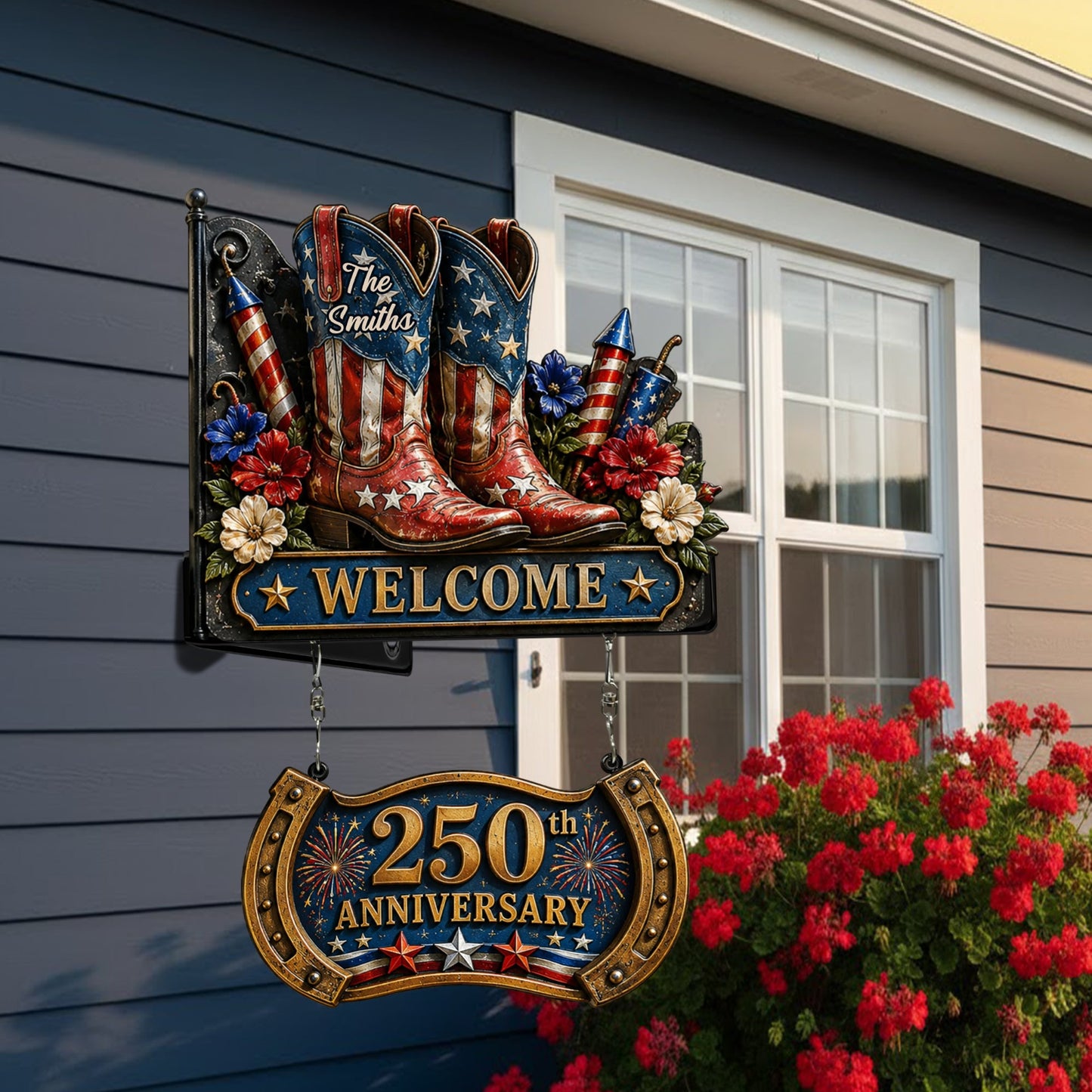 250th Anniversary Celabration - Personalized Western Outfit Wooden Wall Mount Sign