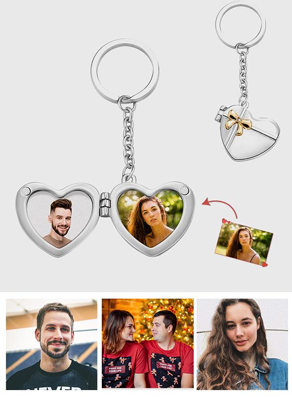 Heart Gift Locket - Personalized Couple Photo Hear Locket Keychain