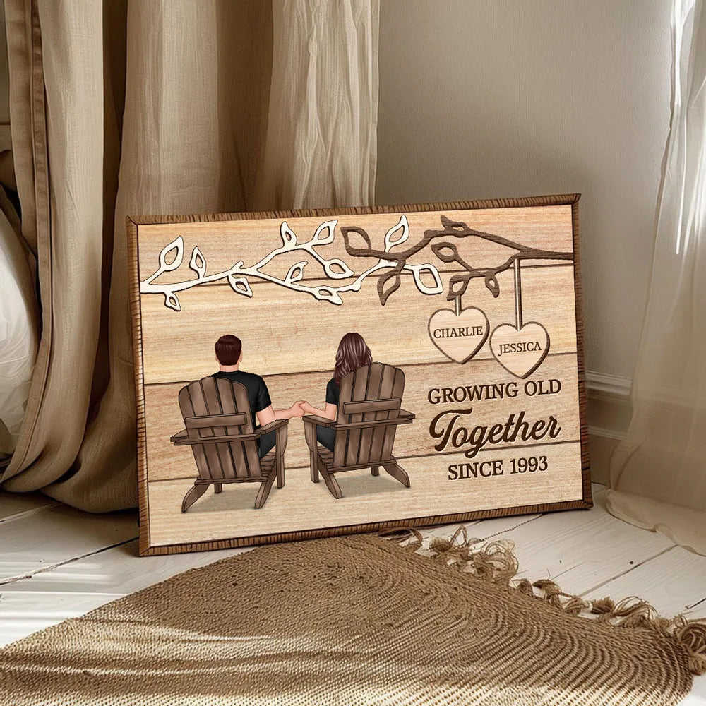 Growing Old Together Personalized Poster, Cozy Rustic Branch Couple Wall Art, Heartwarming Anniversary Or Housewarming Gift