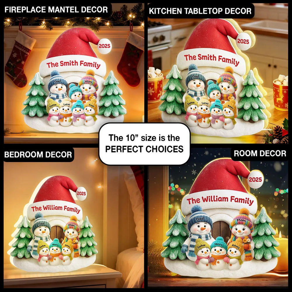 Acrylic Light Box with Snowman Family Scene, cozy window glow for holiday décor, heartwarming keepsake, perfect gift for parents and family