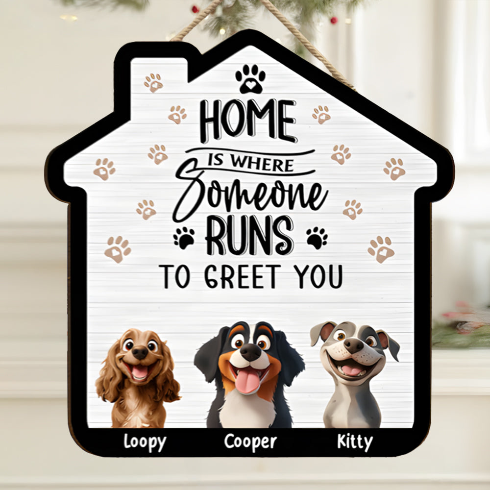 Cute Dog Family Wooden Sign – Perfect Home Decor for Pet Lovers