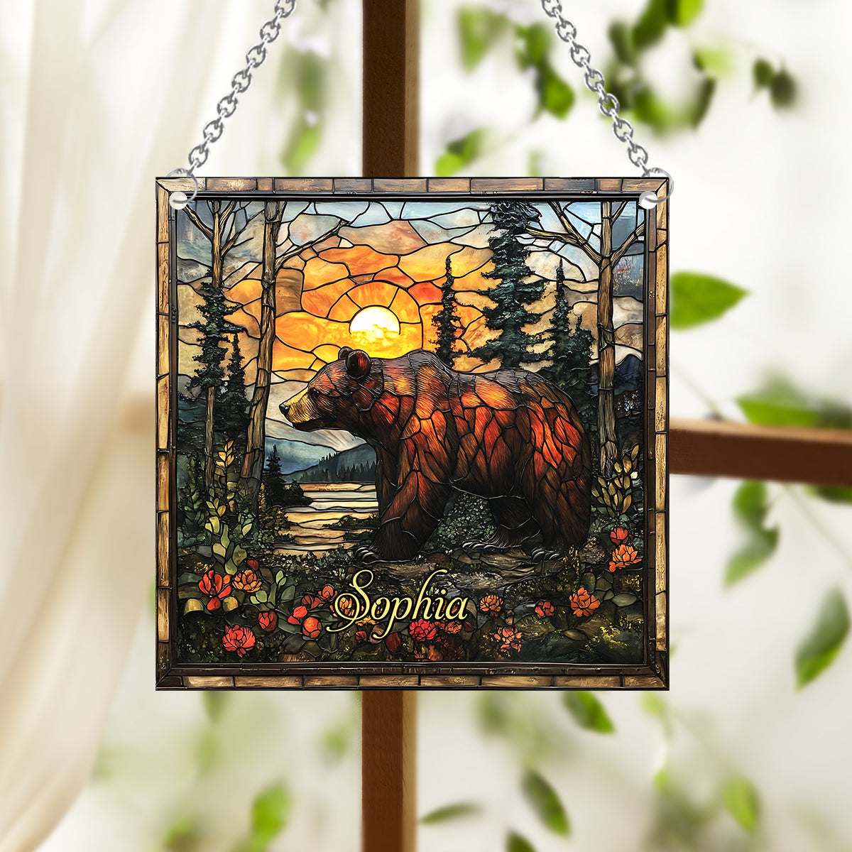 Forest Bear - Personalized Bear Window Hanging Suncatcher Ornament
