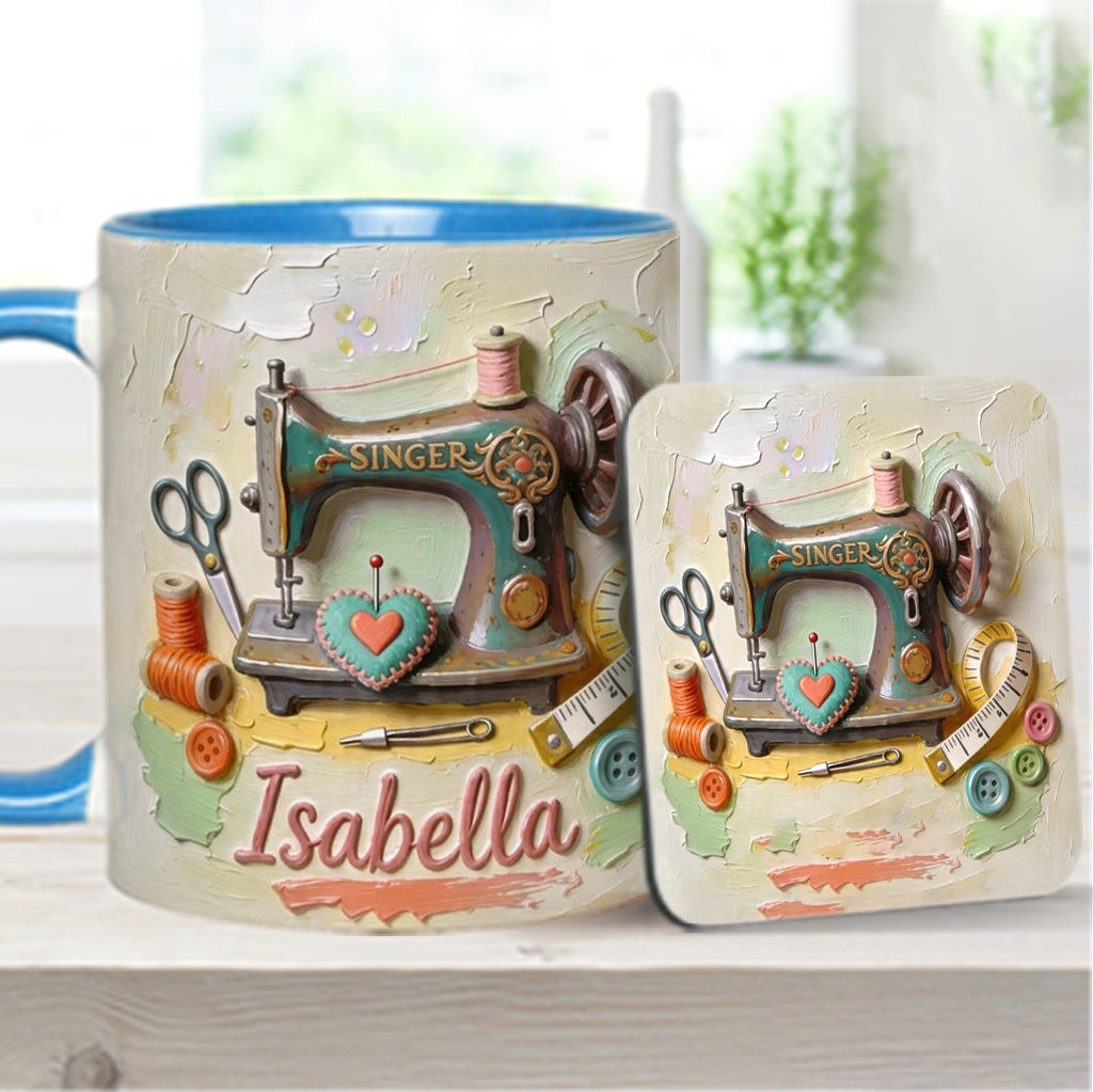 Just a Girl Who Loves Sewing - Personalized Sewing Accent Mug & Coaster