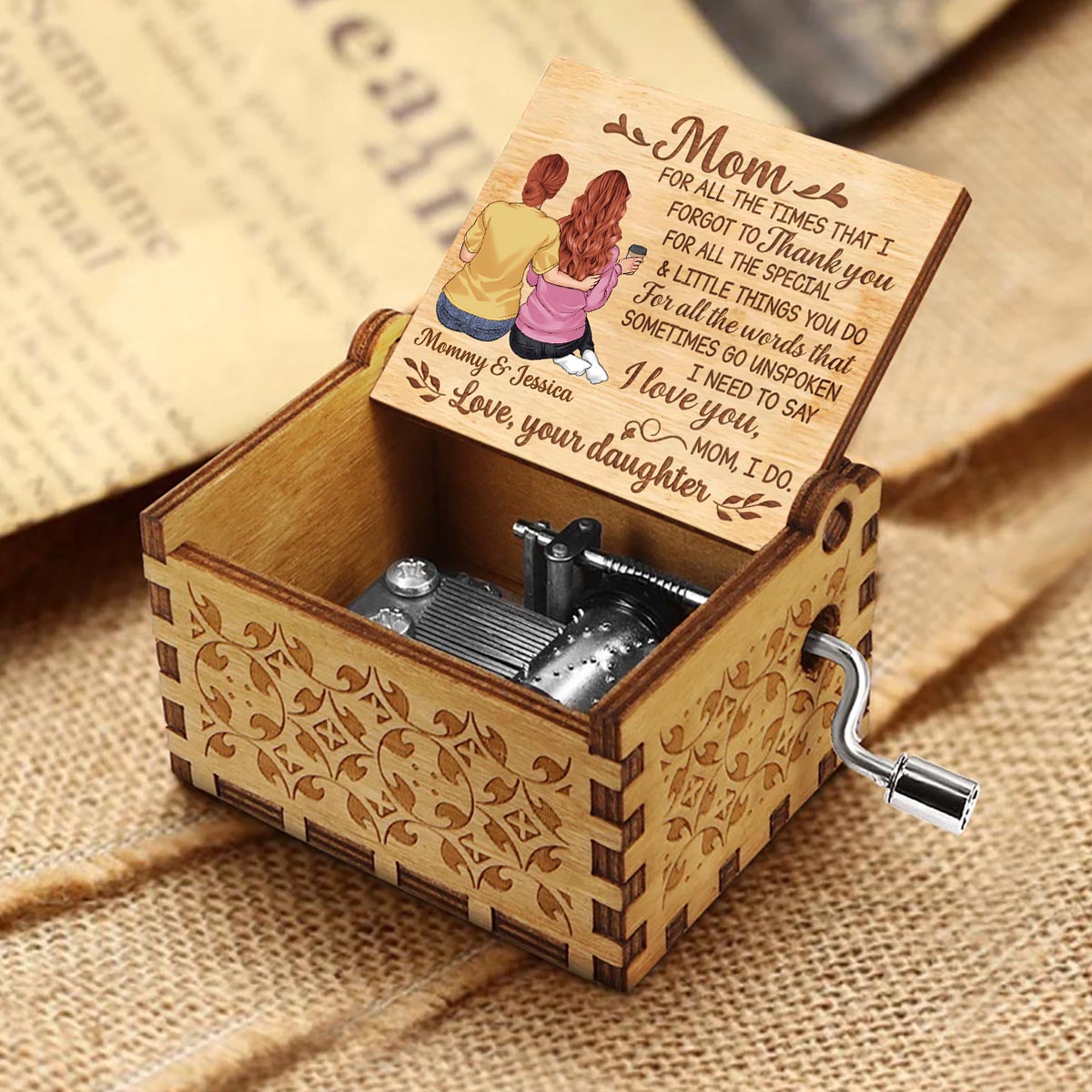To My Dear Mom - Gift for daughter, mom - Personalized Hand Crank Music Box