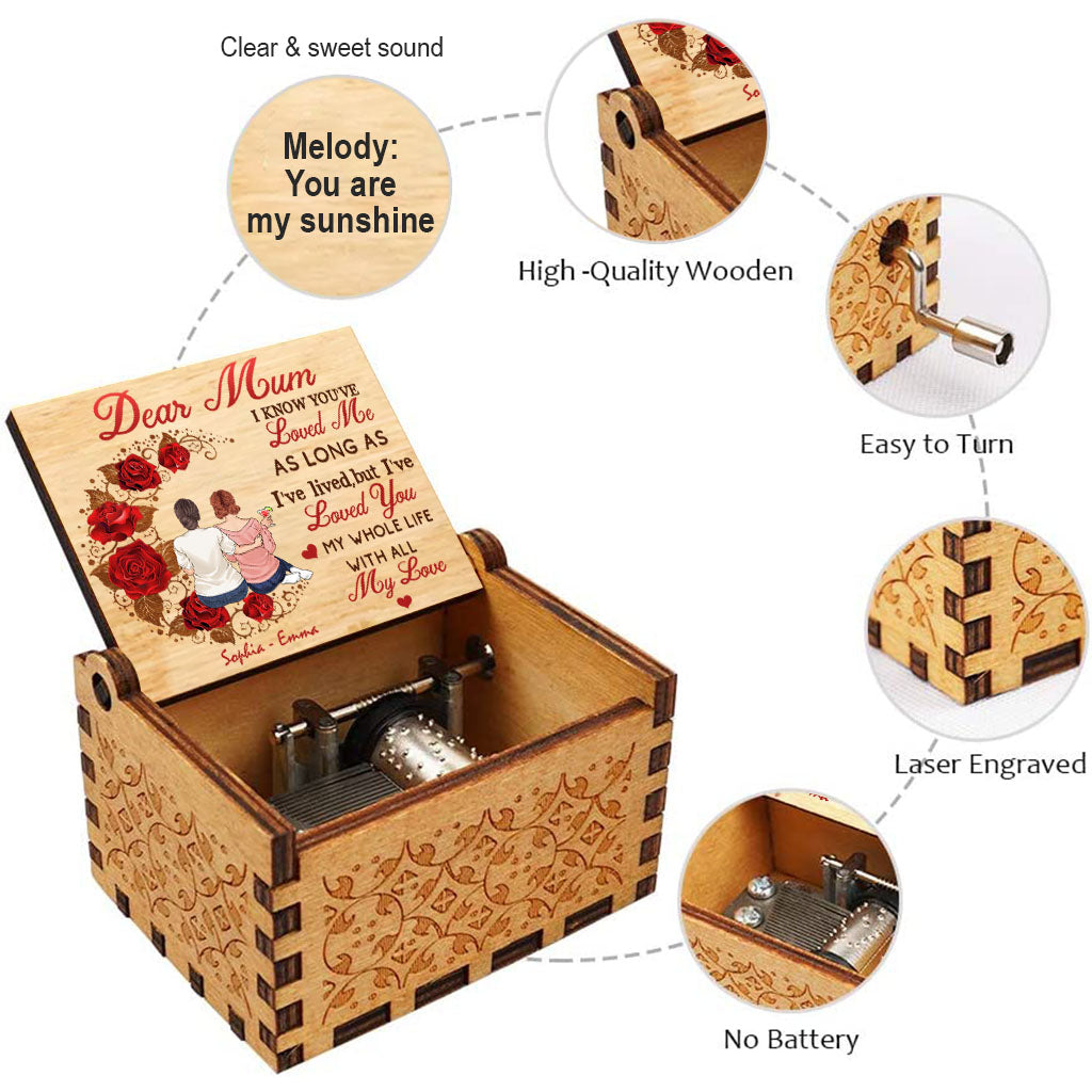 Mom I've Loved You - Gift for mom, grandma, husband, wife, aunt, sister, brother - Personalized Hand Crank Music Box