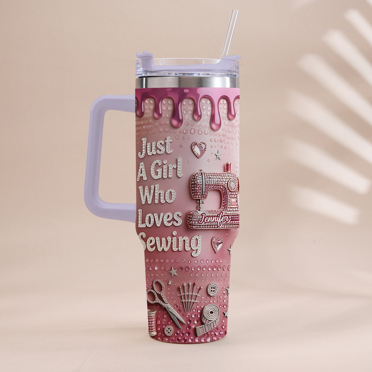 Just A Girl Who Loves Sewing - Personalized Sewing Tumbler With Handle