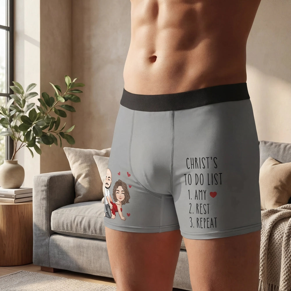 Men's Boxer Briefs Personalized Funny Couple To Do List with Hearts, Playful Romantic Gift for Him for Date Night