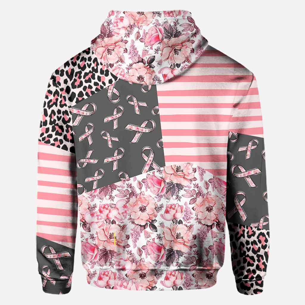 Pink Ribbons Striped Leopard Floral Pattern - Breast Cancer Awareness Personalized All Over T-shirt and Hoodie
