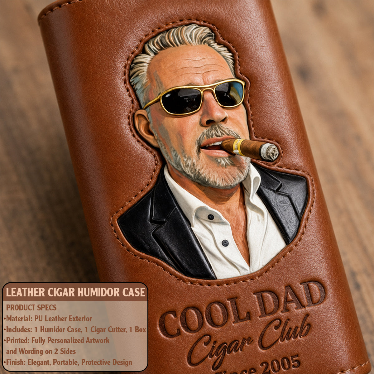 Dad Loves Cigars - Personalized Father Leather Cigar Humidor Case