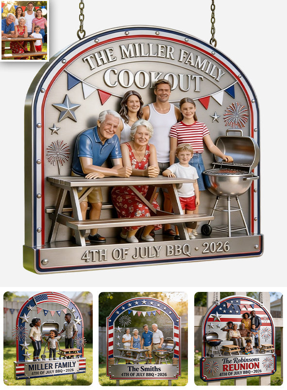 4th Of July Family Cookout Sign - Personalized Family Cut Metal Sign